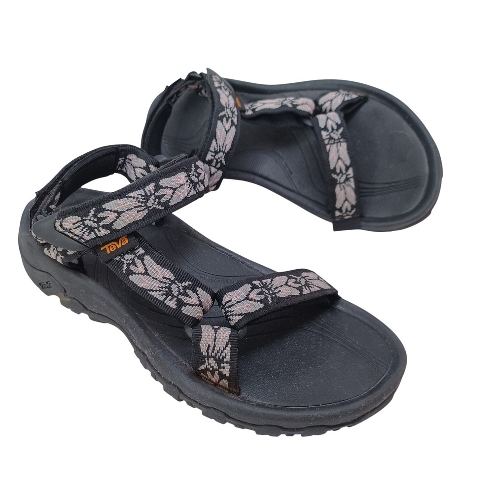 Teva Original Universal Sandals Black Floral Adjustable Straps Women US 6